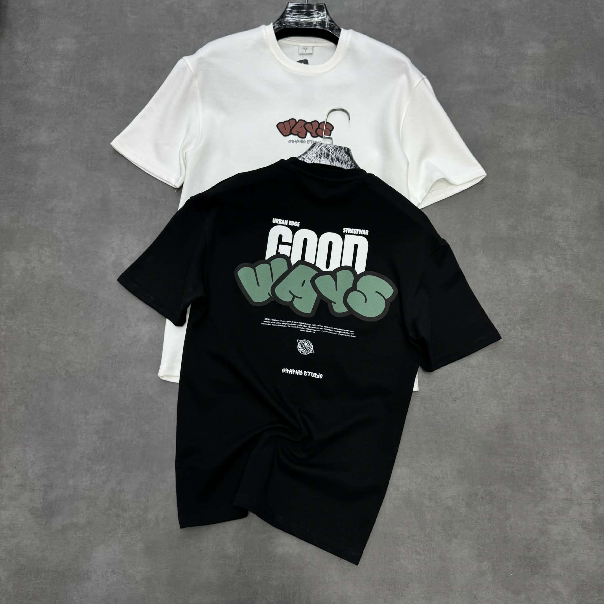 Men’s Oversized Good Vibes Graphic Streetwear T-Shirt Black L