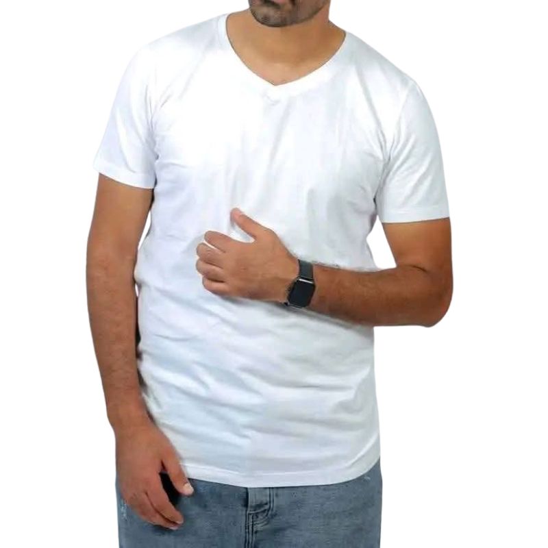 T-shirt Homme Blanc Col V Basique Slim Fit