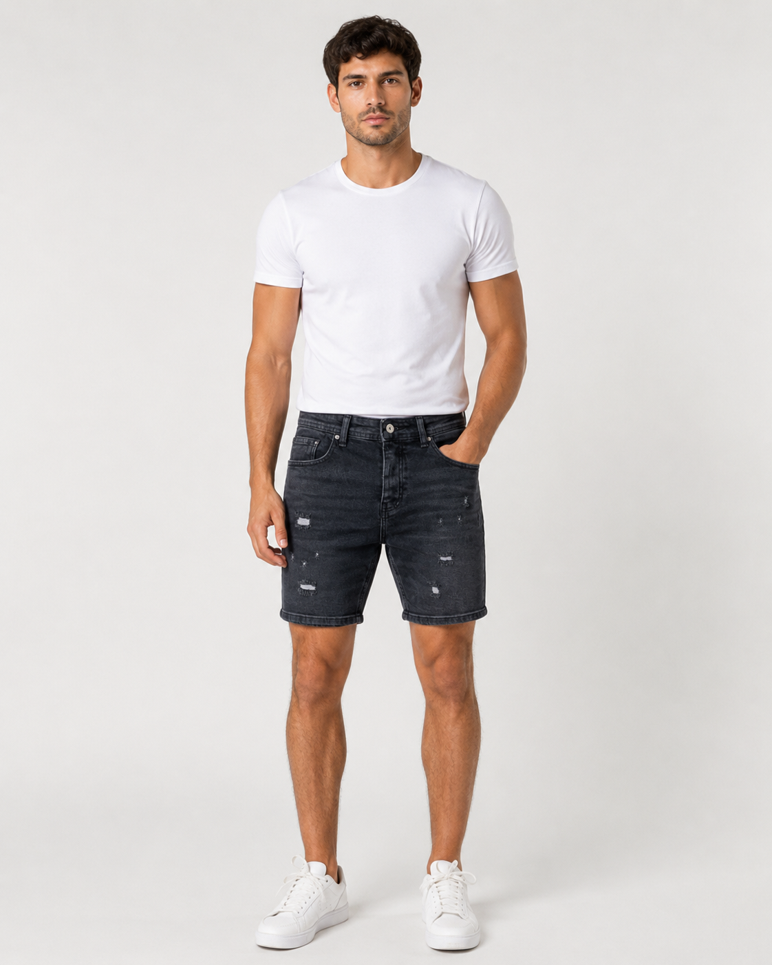 Short en Jean Homme Délavé Effet Déchiré