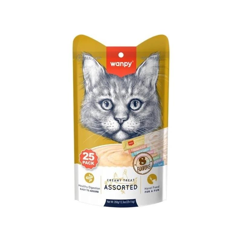 Wanpy Pack Dégustation de Purées à Lécher pour Chat – 8 Saveurs Assorties – 25 x 14g