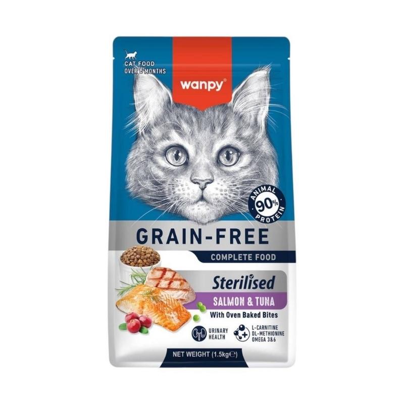 Wanpy Croquettes Sans Céréales au Thon et Saumon pour Chat Stérilisé 1.5kg