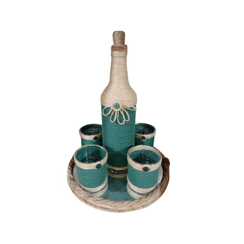 Bottle and 4 cups with tray